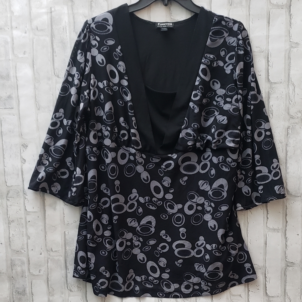 FOREVER WOMAN Mesh Double Layered Blouse,Size 1X